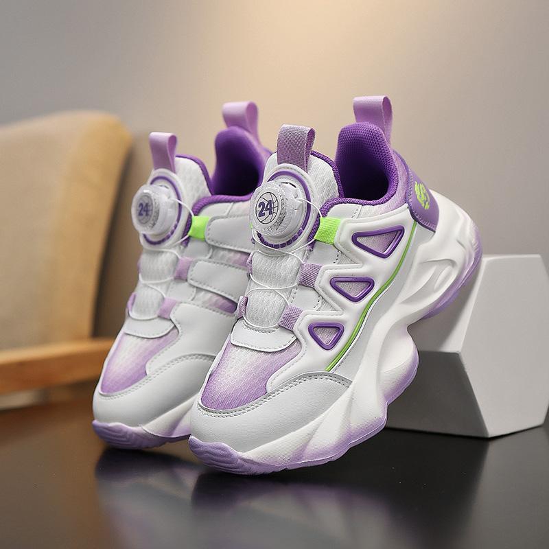 New Fashion Boys' Shock-absorbing Sports Shoes with Rotating Buttons for Children Students Girls' Non-slip Running Shoes