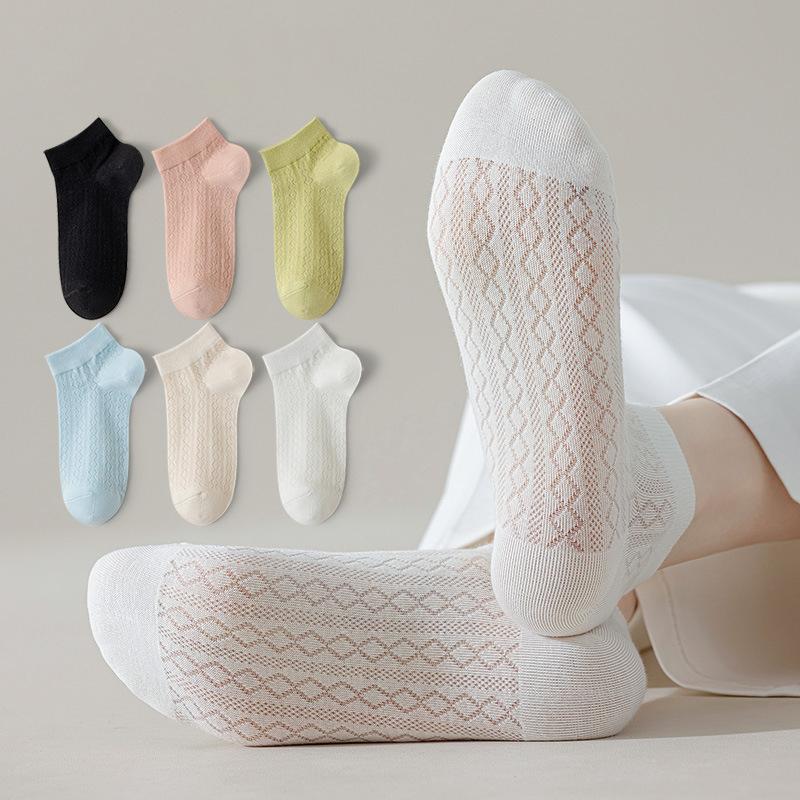 5 Pairs Women Short Ankle Socks Ladies Summer Thin Breathable Soft Cotton Mesh Socks Comfortable Trendy Fashion Casual Socks New
