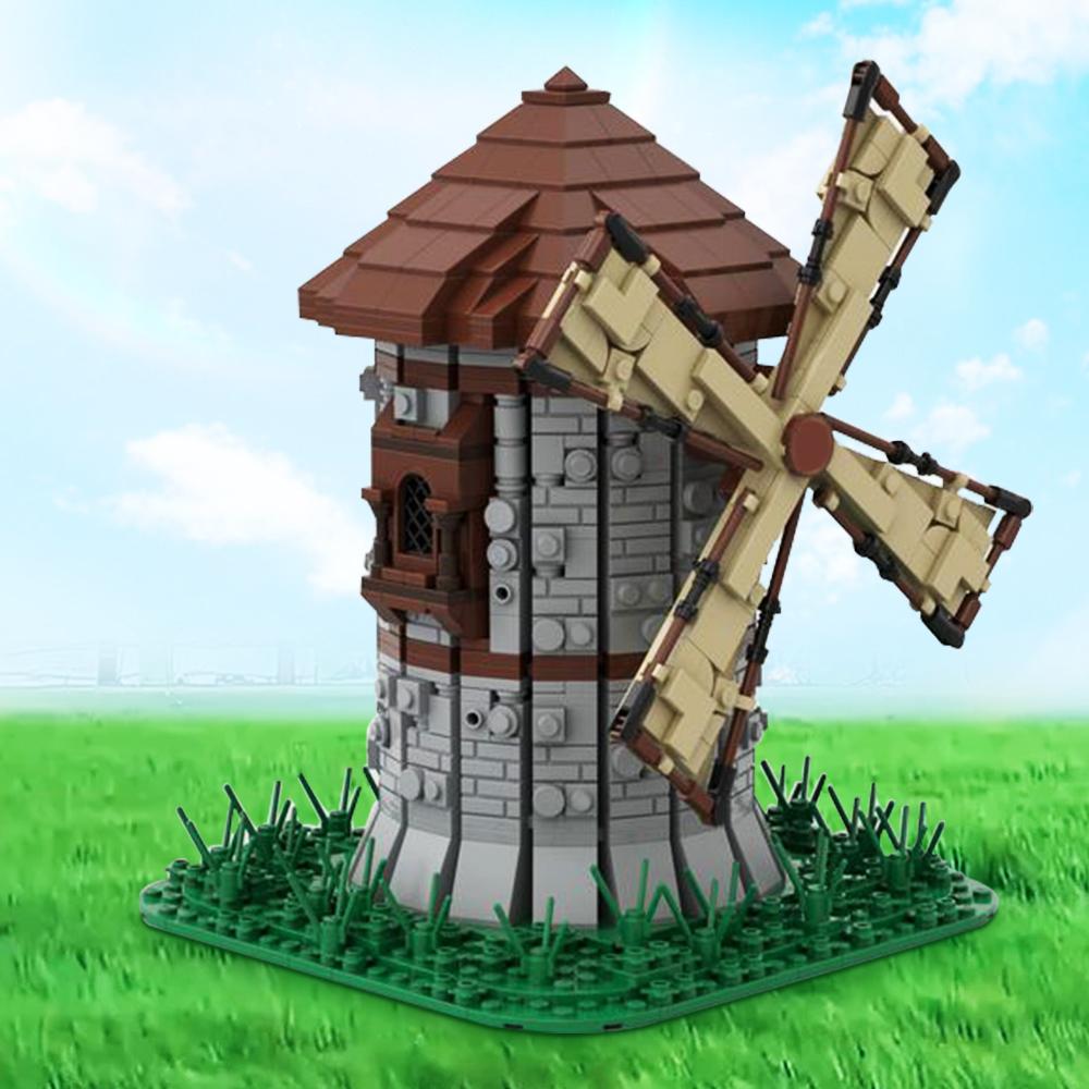 MOC Medieval Windmill Bricks Town Windmill City Retro House Street View Building Blocks