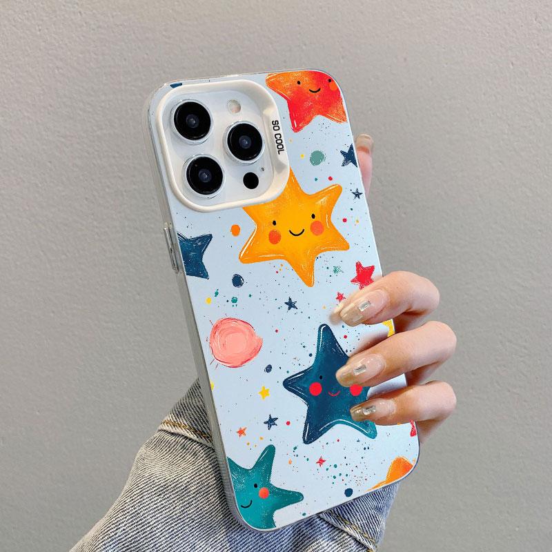 Five-pointed Star Printed Laser Phone Case For iPhone 16 15 14 Pro Max Plus 13 12 Mini 11 Pro Max Shockproof Protective Covers