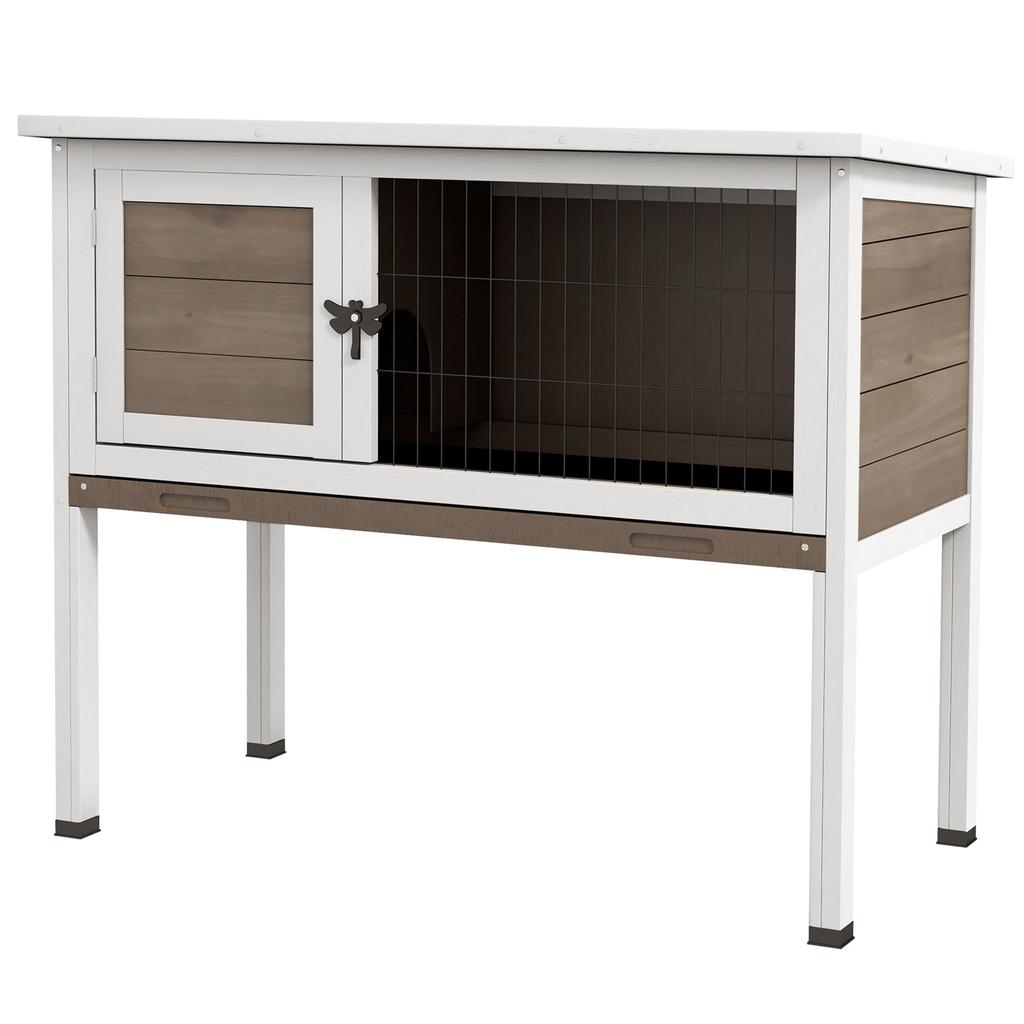 Wooden Guinea Pig Hutch, Small Animal Cage with Slide-out Tray, Openable Asphalt Roof, 84 x 43 x 70cm, Brown