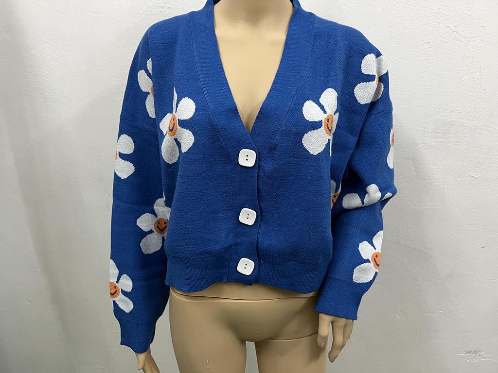 2022 Autumn/Winter Floral Knit V-Neck Cardigan Sweater for Women
