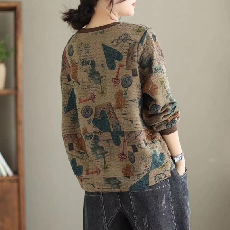 Vintage Ethnic Print Long Sleeve Women S Hoodie Loose Fit Casual Pullover