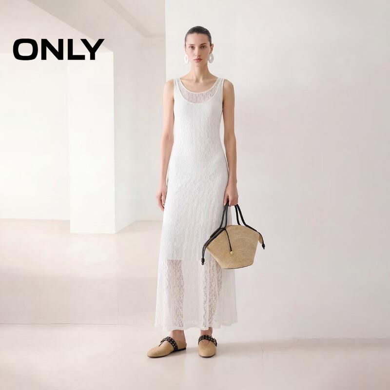 ONLY Women s 2026 Summer Sheer Lace Jacquard U-Neck Long Dress 2XL