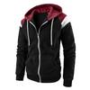 Men Autumn Coat Contrast Colors Hooded Hat Long Sleeves Pockets Warm Plush Drawstring Cardigan Spring Hoodie Coat for Daily Wear