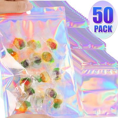 50/10 Stück Irisierende Selbstklebende Beutel Kunststoff Laser Klar Aufbewahrungsbeutel Make-up Schmuck Geschenk Zippbeutel Süßigkeiten Verpackungsbeutel