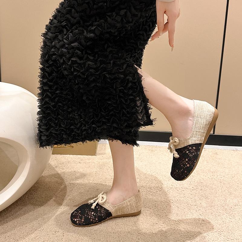 Fashion Summer Women Hollow Out Mesh Breathable Loafers Shoes Ladies Korean Lace Slip On Beige Fats Shoes Zapatos De Mujer New 2025