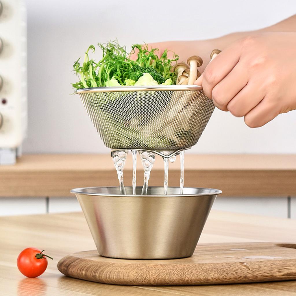 2 Pcs Mini Colander & Food Strainer, 304 Stainless Steel Small Mixing Colanders Bowl, 5.51 x 2.36 Inches