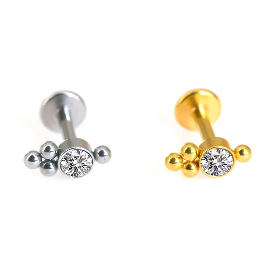 Diamond-Inlaid Stainless Steel Lip Stud Piercing Earring - 1.2*6/8mm