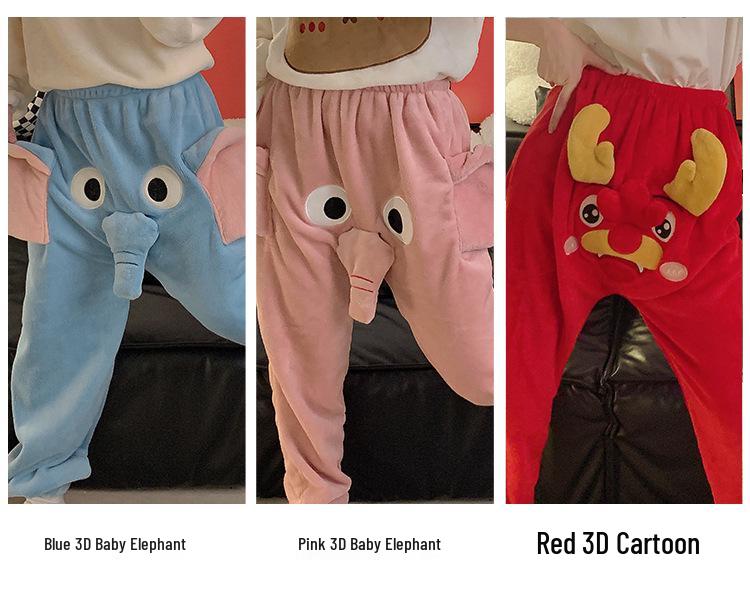 Podzimní/Zimní 3D Roztomilé Sloní Vzor Spací Kalhoty - Unisex, Volný Střih, Ležérní