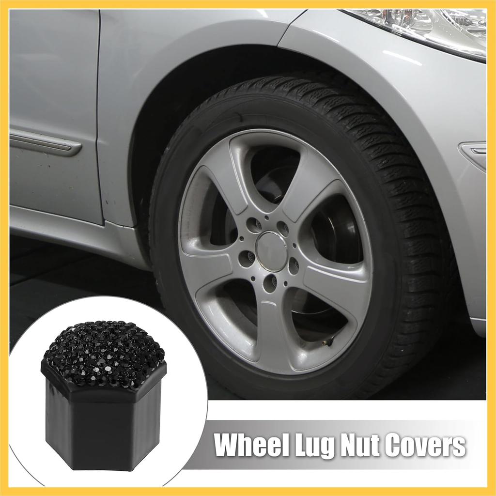 20pcs Wheel Lug Nut Cap Covers 21mm Bling Faux Crystal Wheel Bolt Cap Cover Universal Wheel Lug Nut Cap Hex Protector Black Auto Replacement Parts