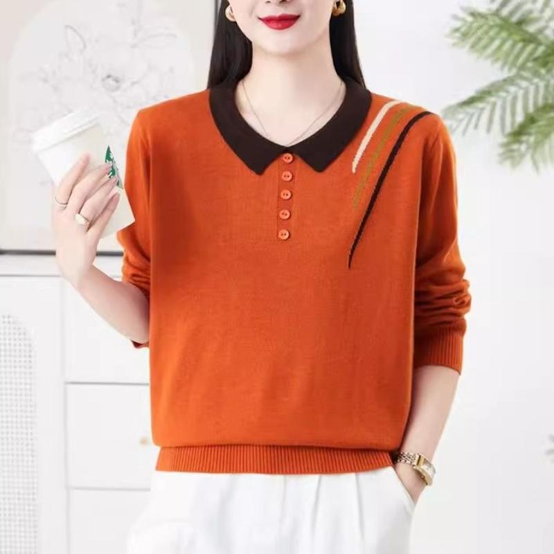 Women's New Style Knitted Lapel Loose Slim Base Top Autumn and Winter Long-sleeved Sweater