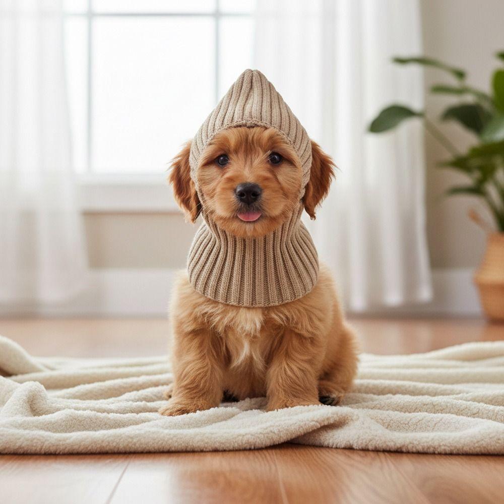 Solid Color Knitted Pet Hat Warm Fabric Knitted Design Dog Hat Fashion Style Soft Material Puppy Head Cover Pet Accessories