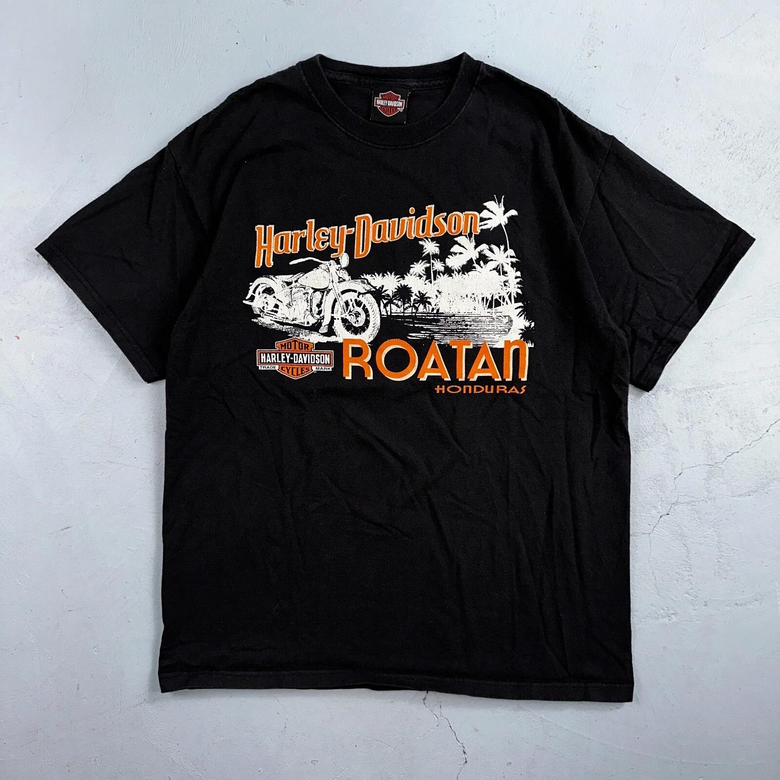 Harley Davidson Roatan VTG T Shirt Hondurs Bike Black Motorcycle Y2K Grunge Cool S