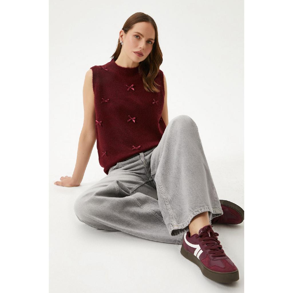 Women's Bowknot Claret Red Knitwear Sweater