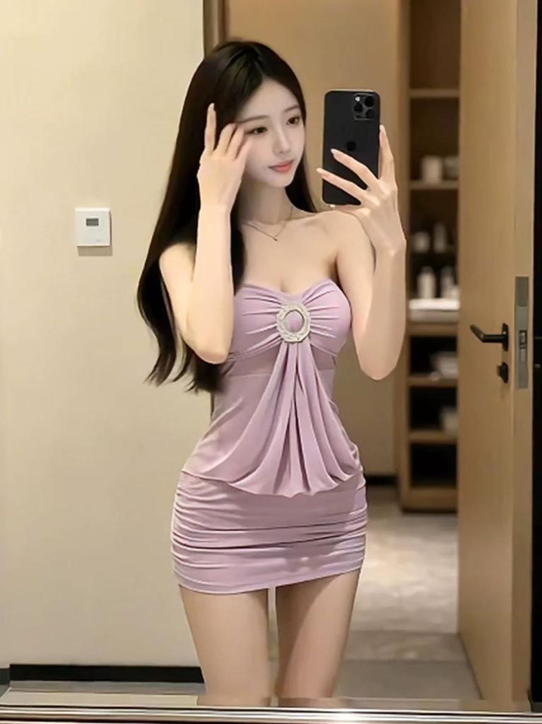 Pure Desire Wind Ins Diamond-encrusted Dress Summer Pure Desire Sexy Neck-wrapped Hip Skirt Temperament Celebrity Tube Top Small Skirt