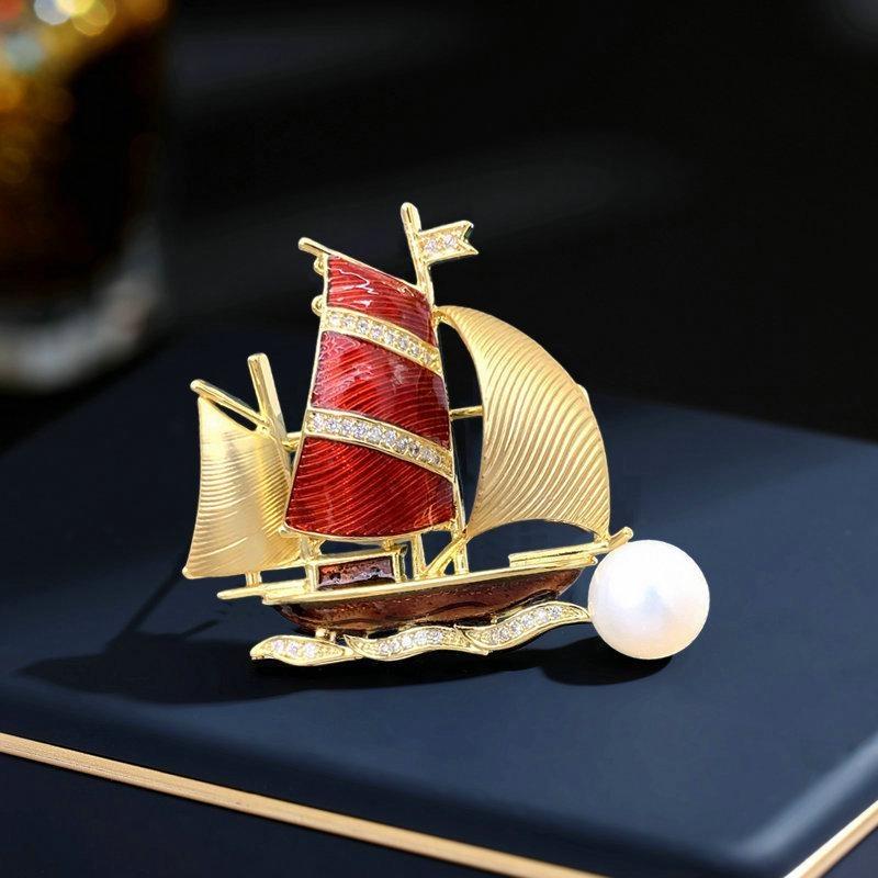 Высококачественная брошь-парусник с жемчугом, мужские аксессуары для шарфов, броши для костюма, вечеринка, женская корсажная брошь