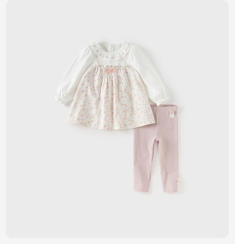 Davidella Girls' Long Pants Set for Spring, New Children's Leggings, Floral Top Two-piece Set