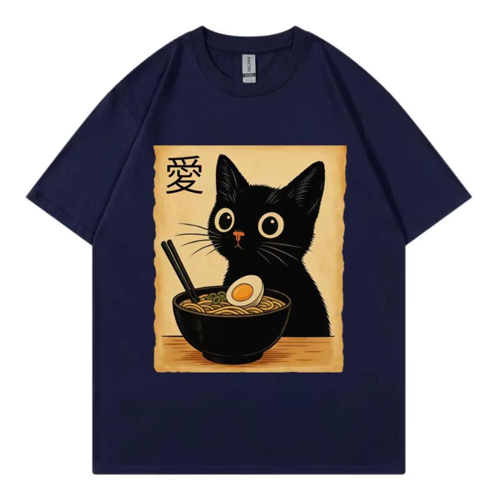 Funny Cat Ramen Graphic T Shirt Men's Women Clothing High Quality Fashion T-shirts Summer Casual Short Sleeve T Shirt Streetwear