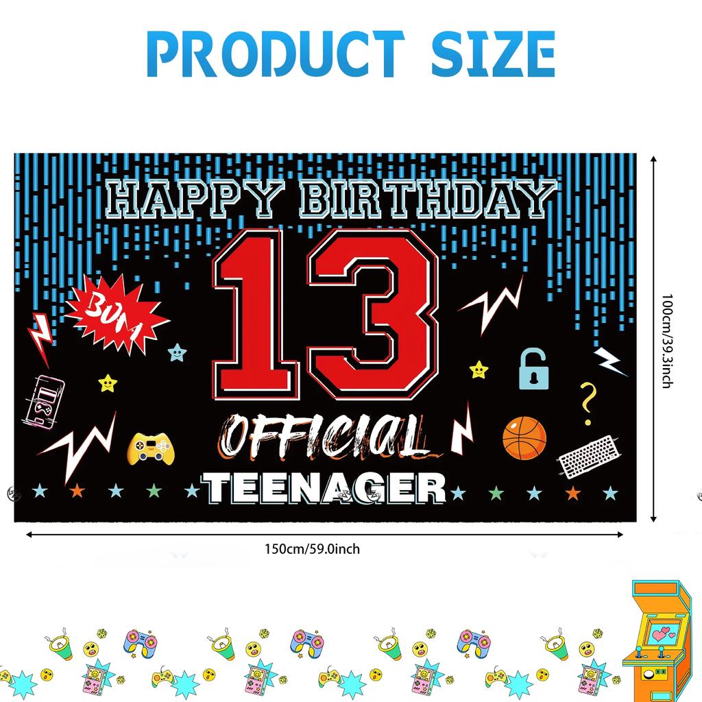 Offizielles 13. Geburtstag Tür-Hintergrundbanner für Teenager Happy 13th Birthday Dekorationen Rot Blau 13-Jähriger Geburtstagsparty Garten