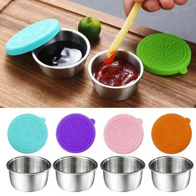 Récipient à vinaigrette de 50 ml en acier inoxydable, petit récipient à condiments avec couvercles anti-fuite pour enfants, boîte à lunch