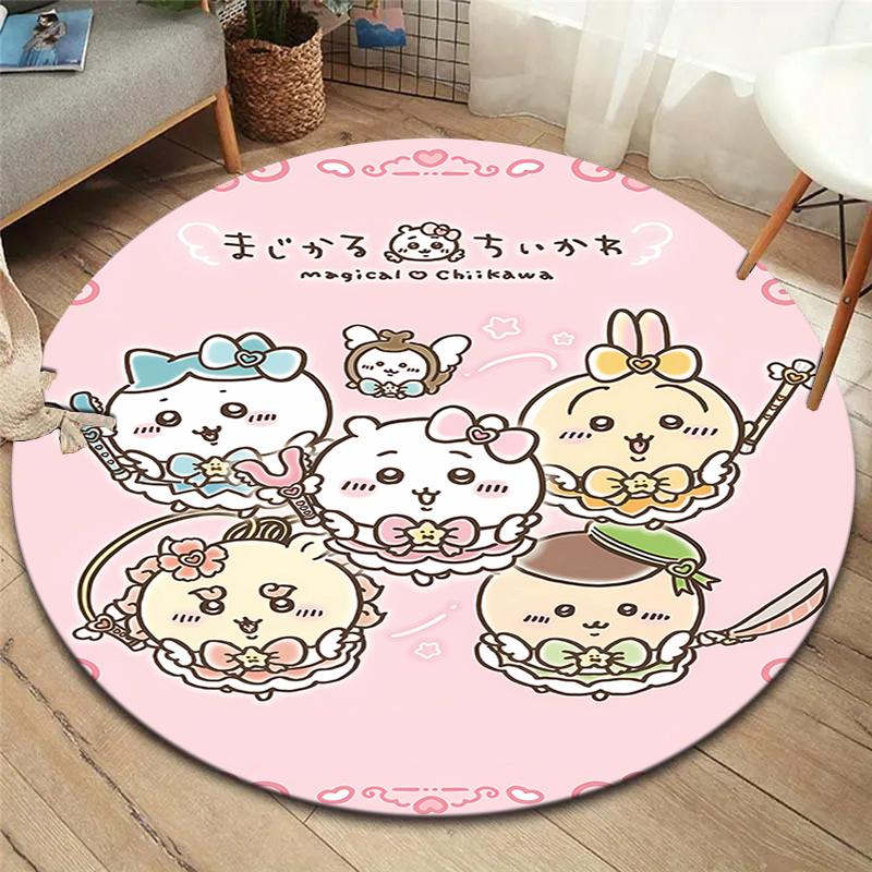 Chiikawa runder Teppich, Teppich für Wohnzimmer Schlafzimmer Sofa Spielzimmer Dekor, rutschfeste Bodenmatte