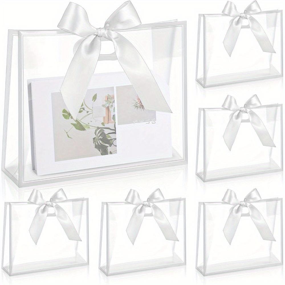 5pcs Clear Plastic Gift Bags with Die Cut Handles Graduation Reusable Flower Gift Bag with Ribbon for Wedding Bridal Shower Birthday Party Business
