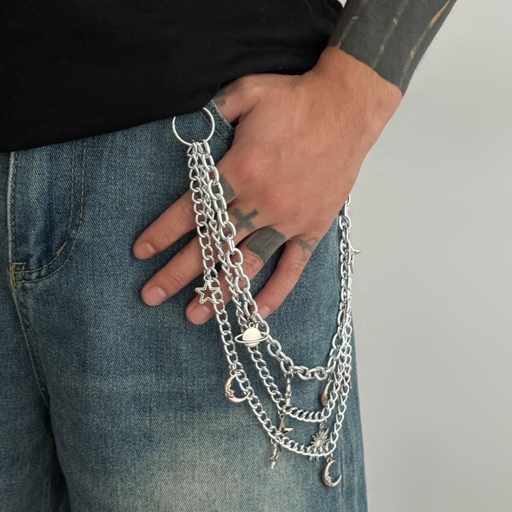 Moon Metal Pants Belt Chain Y2K Hip-hop Style Chain Unisex Multi Layer Waist Chain Music Festival
