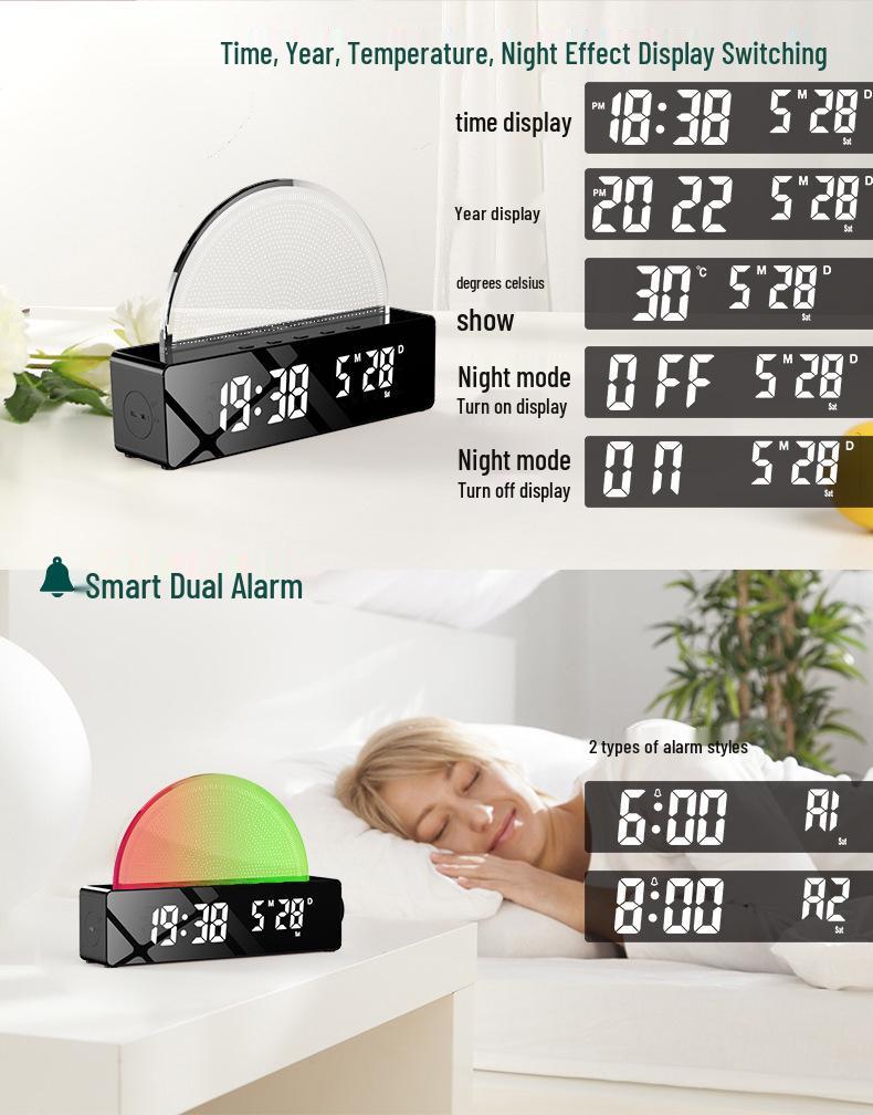 Sunrise LED Alarm Clock with Seven-Color Wake-Up and Sleep Light