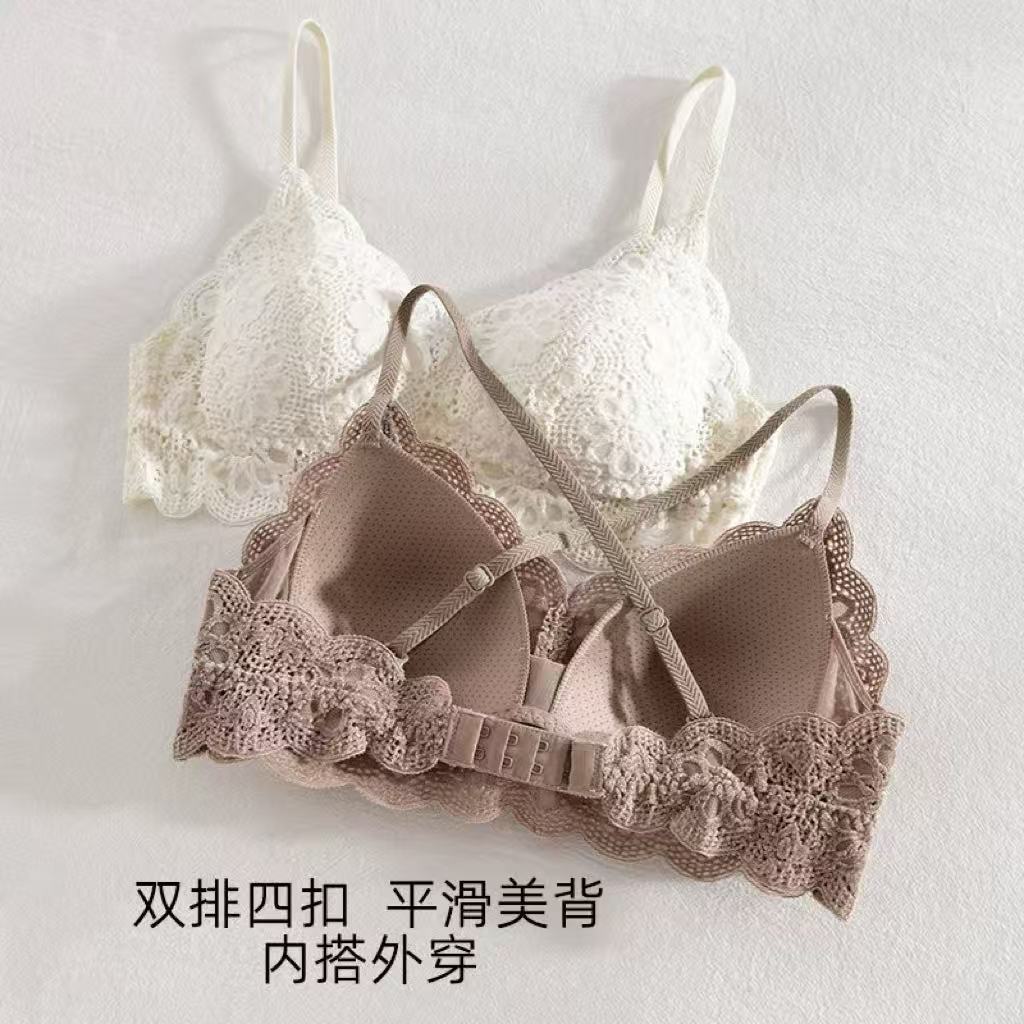 Spring and Summer New Lace French Women's Bra, No Empty Cup, No Steel Ring, Sexy Back Inside