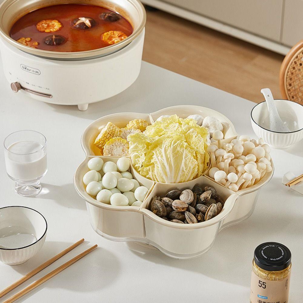 Rotatable Divided Serving Tray Hollow-Out Dried Fruit Snack Plate  Home Party