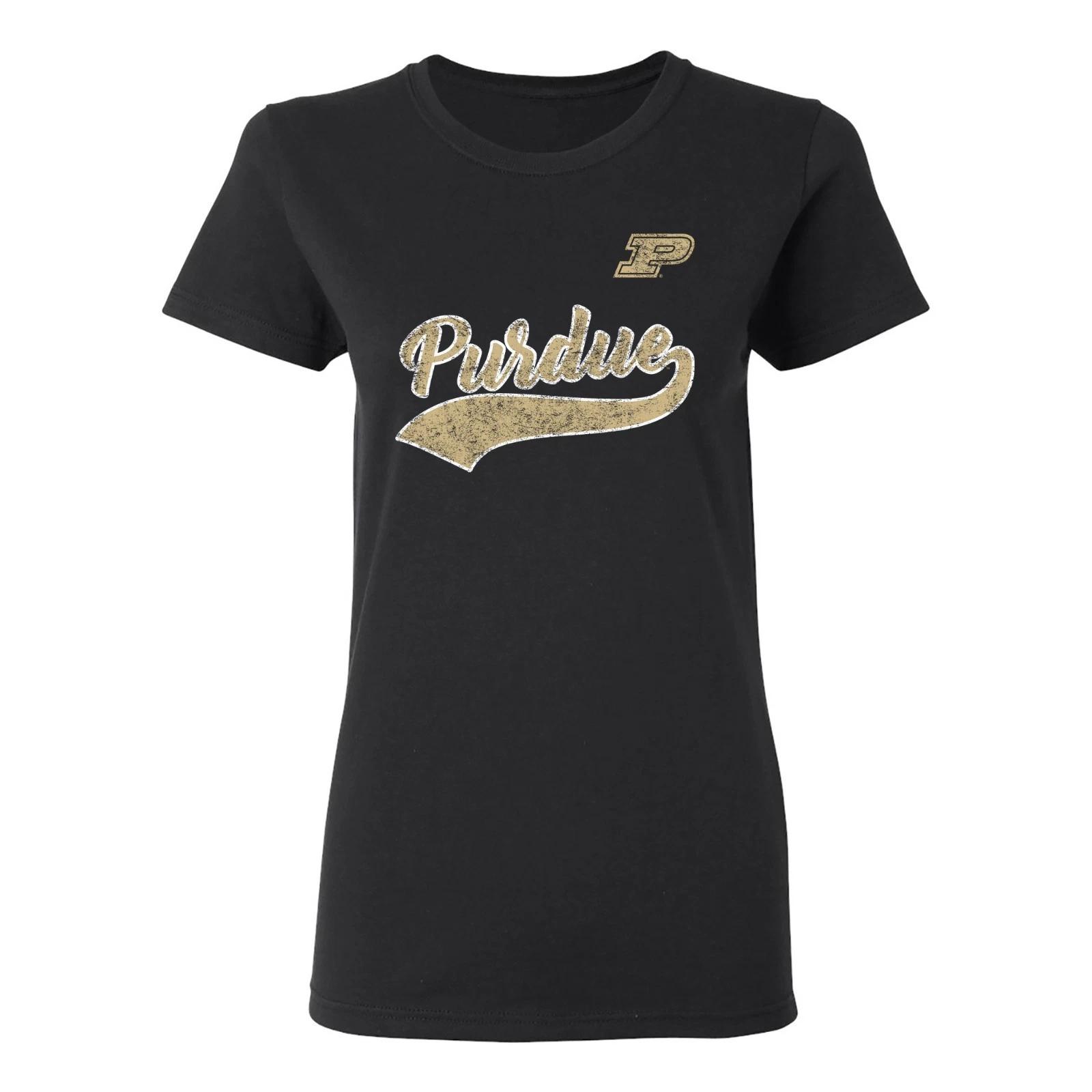 Purdue Boilermakers Tail Script Womens T Shirt - Black 3XL