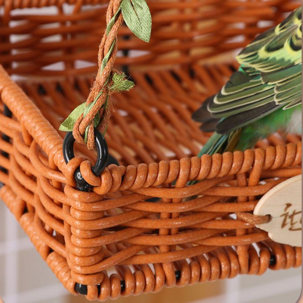 Vintage Imitation Rattan Pet Bird Nest Hand-Woven Round/Square Bird Hammock for Cage Adjustable Washable Bird Sleeping Hut Cage