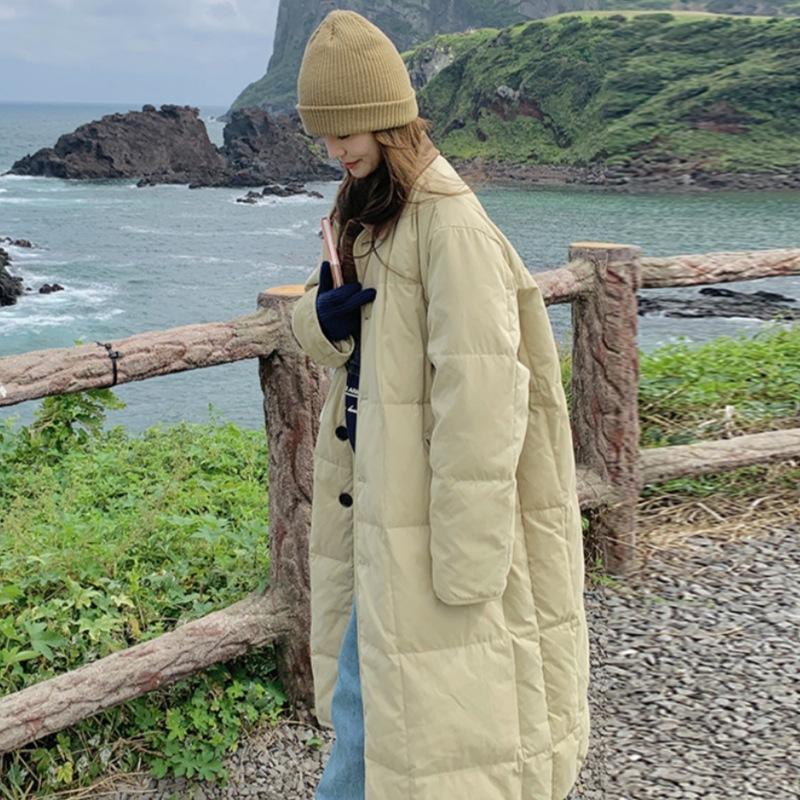 

Женский пуховик средней длины зимний новый корейский стиль однобортный свободный утолщенный L