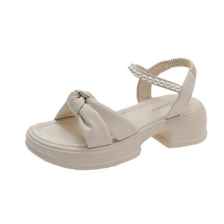 Summer new pearl platform sandals women's knot open-toe fashion mid-heel women's shoes