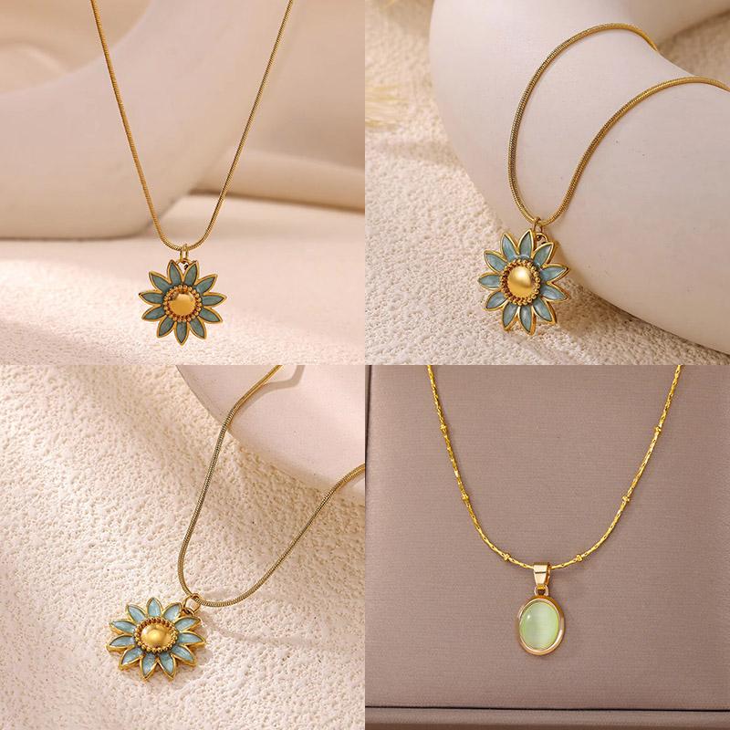 Elegant Enamel Sunflower Pendant Necklaces for Women Gold Stainless Steel Sunflower Necklace Praty Christmas Jewelry Gifts