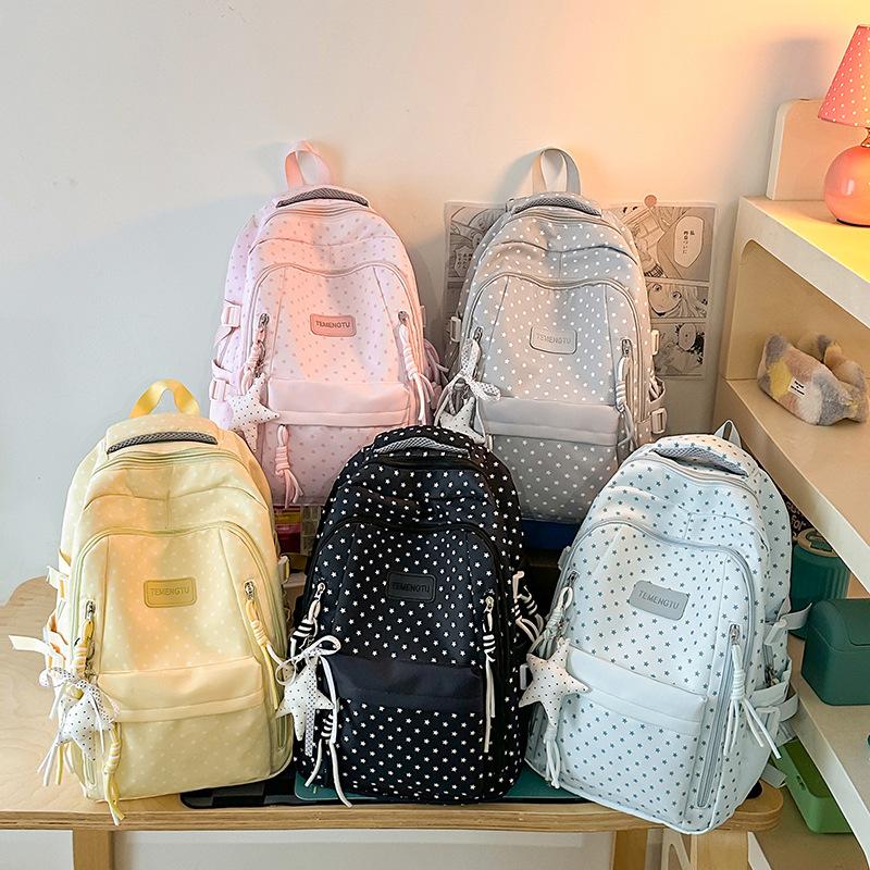 Schoolbag High Value Korean Version Fresh Schoolbag Japanese Princess Cute Star Print Backpack Junior High School Class Backpack