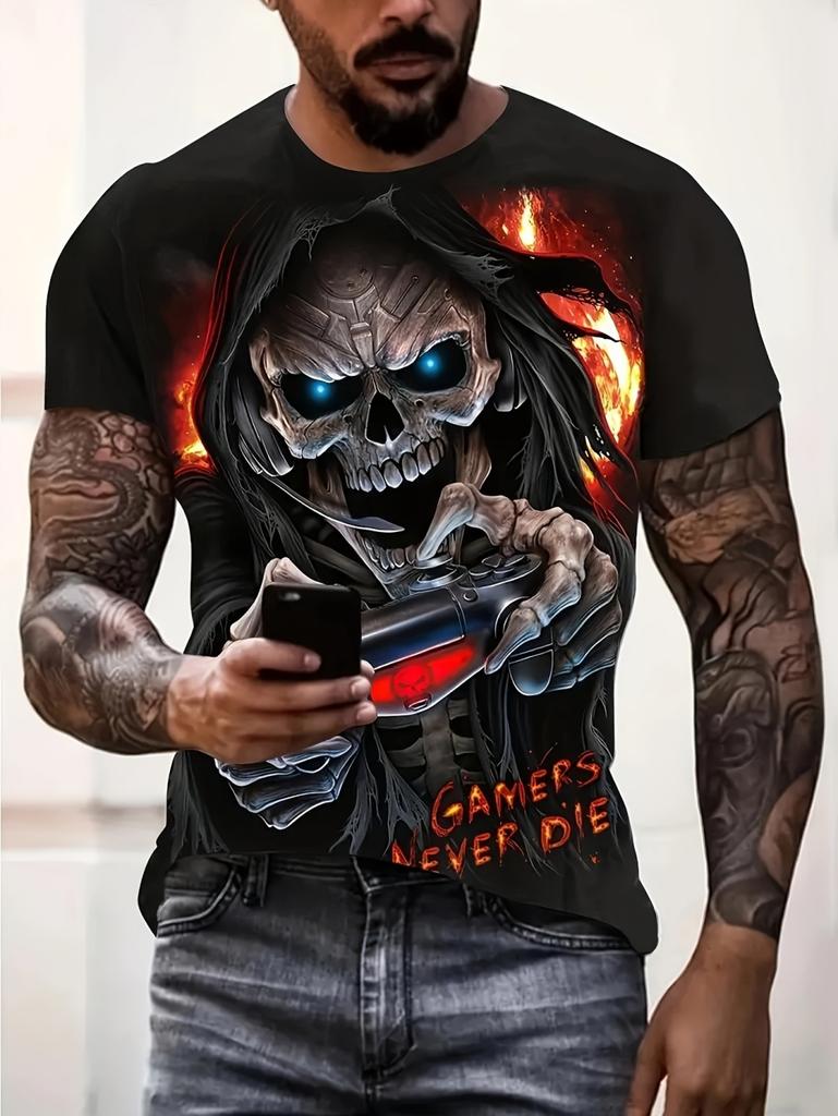 2026 New Men's Punk Style T-Shirt Skeleton 3D Pattern Printing Cool Fashion Graphic Streetwear Summer Oversize Men's Clothing