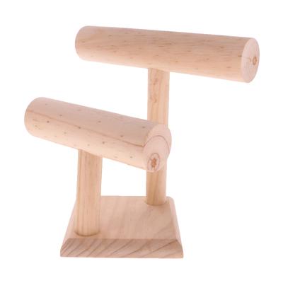 2 Tiers Plain Wooden T-Bar Jewellery Bracelt Watch Display Holder Stand Rack
