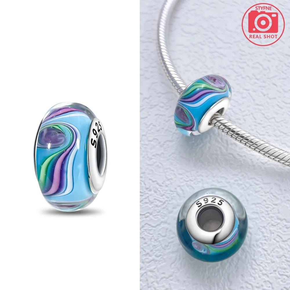 Original Rosa Glasperlen Blaue Romantische Perlen 925 Silber Charms für Frauen DIY Schmuckherstellung Armband Passend