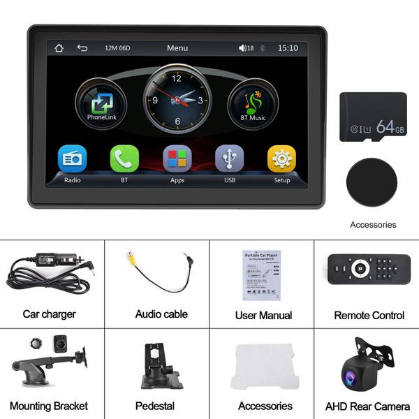 

Бездротове відтворення Carplay і Android Auto, 7-дюймовий сенсорний автоматичний мультимедійний плеєр, автомобільна стереосистема з Mirror Link/Siri/Car Play GPS-навігація/FM/Bluetooth чорний