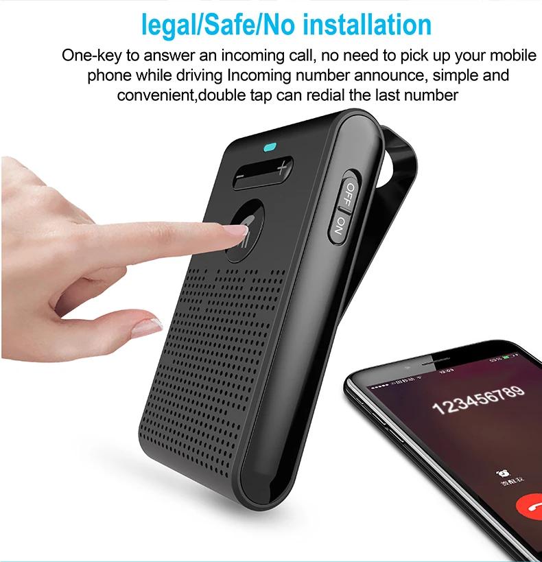 V5.0 Bluetooth Speaker Handsfree Car Kit Sun Visor Clip Wireless Audio Receiver Speakerphone Loudspeaker Music Player With Mic