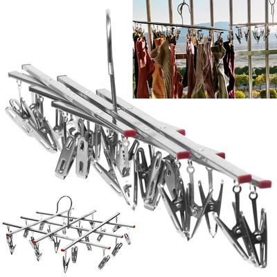 20 Clips Stainless Steel Clothespin Laundry Windproof Hanger Sock Towel Bra Drying Rack Foldable Clothes Peg Hook Airer Dryer