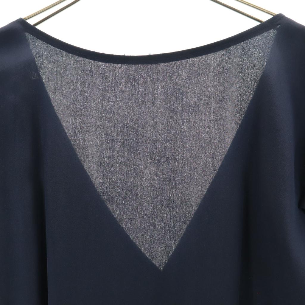 MIUMIU silk Short sleeve Frill one piece 42 Navy French sleeve Women Used