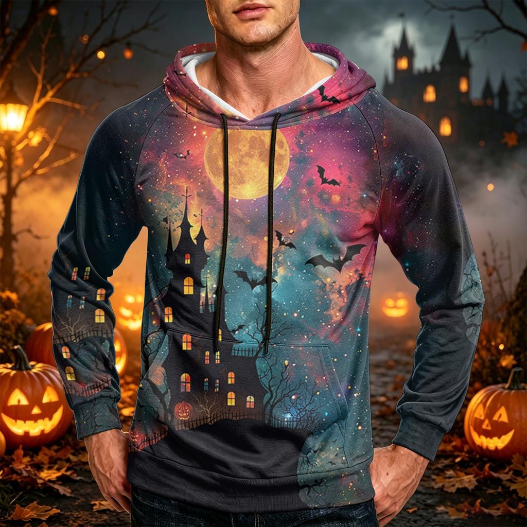 Men's Casual Loose Fit Hoodie with Pocket, Drawstring and Printed Design