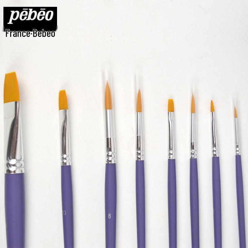 Beibiao 8-Piece Nylon Brush Set for Watercolor, Gouache, Acrylic, and Oil Painting