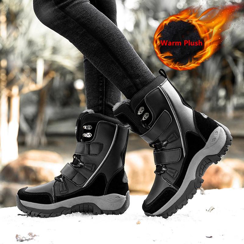 New Winter Women Boots Warm Plush Mid-Calf Women's Snow Boots Lace-up Outdoor Waterproof Hiking Boots Chaussures Femme Size 42