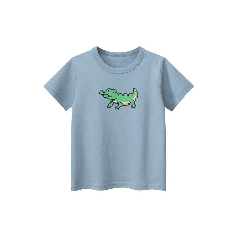 27Kids Summer Children s Clothing Short-Sleeve T-Shirt for Boys, Round Neck Half-Sleeve Top for Baby Boys, Crocodile Design 9616 Water Blue 100