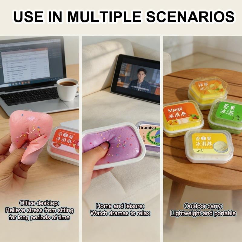 Squishy Simulated Ice Cream Cake Stress Relief Fidget Toy Slow Rising Soft Texture Sensory Toy for Kids Holiday Gift Adults