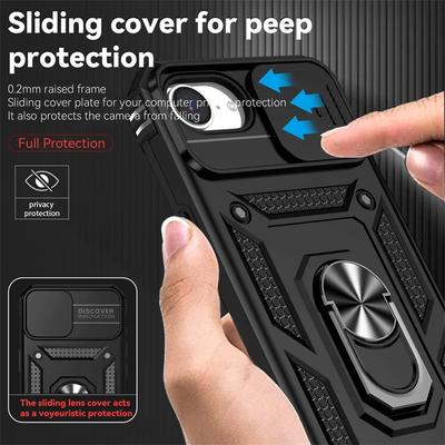 Armor Case For iPhone 16e 16 15 14 13 12 11 Pro Max Plus Case Slide Lens Camera Protection Ring Holder Shockproof Cover